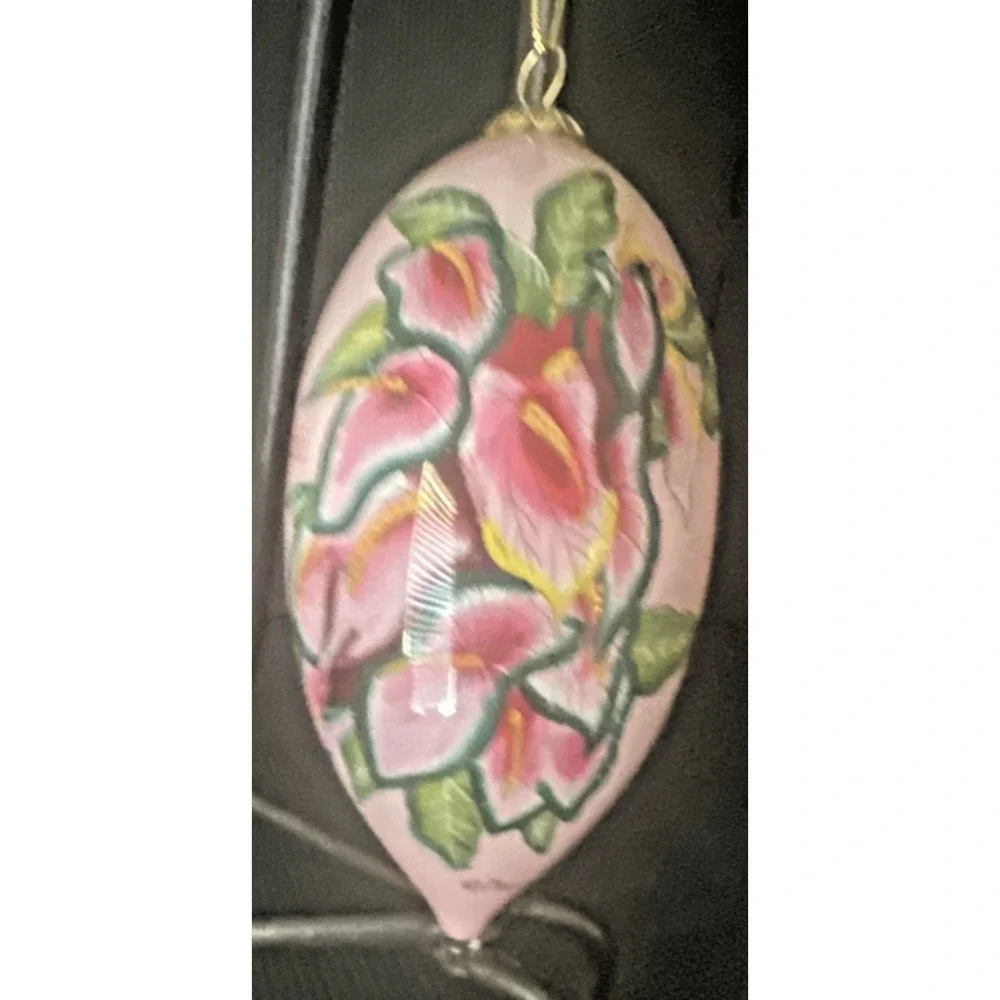 Maui by Design Hand Painted Pink Floral Glass Ornament Hawaii Souvenir